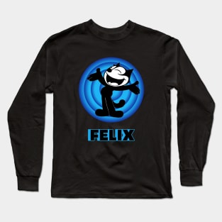 Felix the Cat Cartoon Arms Outstretched Blue Vintage Retro Long Sleeve T-Shirt